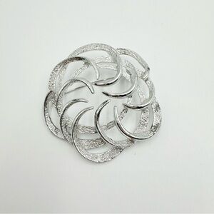 Vintage Sarah Coventry Textured Round Dome Swirl Silver tone Swirl Brooch Pin